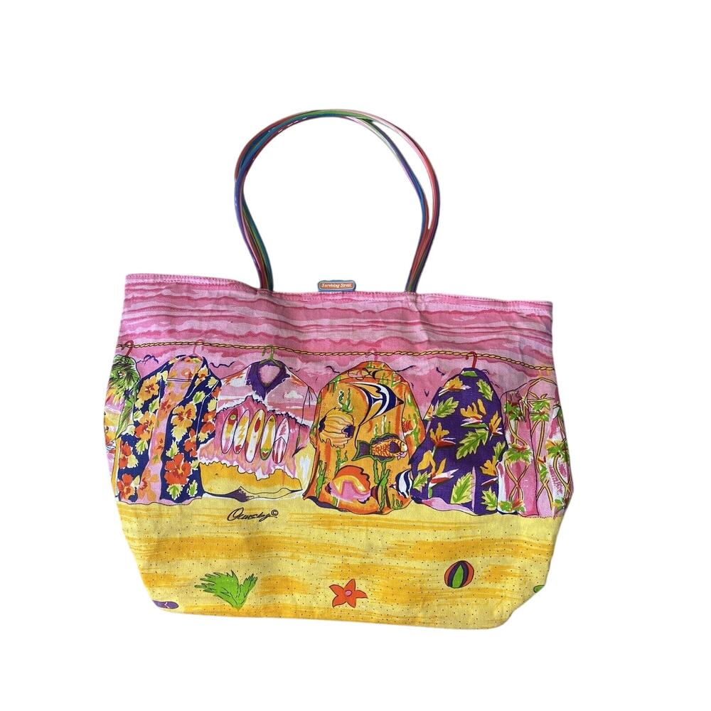 Anne Ormsby Quasby Beach Themed Tote Bag Hawaiian Shirt Novelty Canvas Large